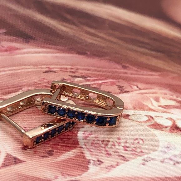 🌟 Rose Gold Blue Earrings - Picture 2 of 4